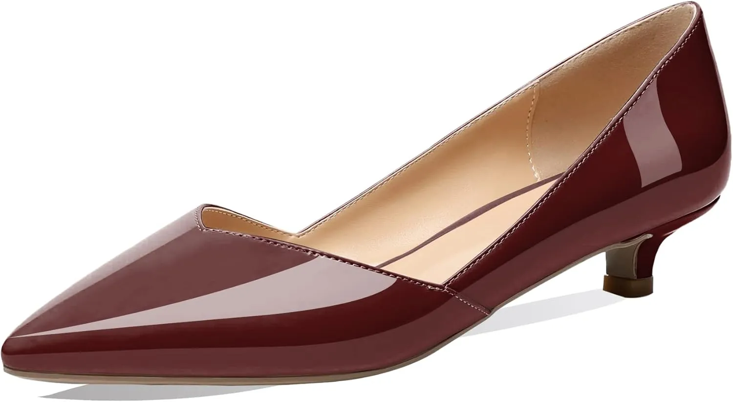 Zamikoo Women's Kitten Heel Pumps Pointed Toe Slip On 1.5 Inches Low Heel Patent Leather Dress Shoes US Size 5 - Size 13